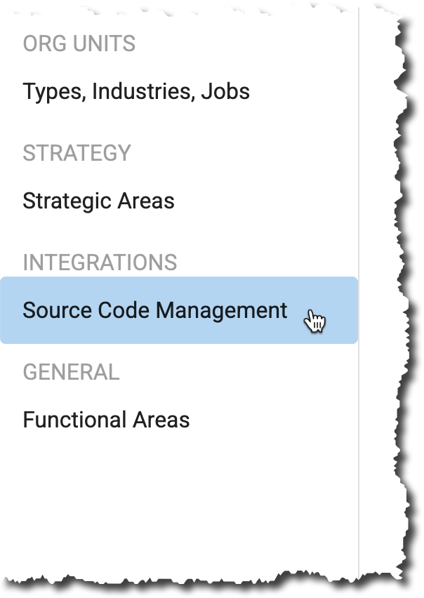 Agile Tools Settings option for Source Code Management integrations